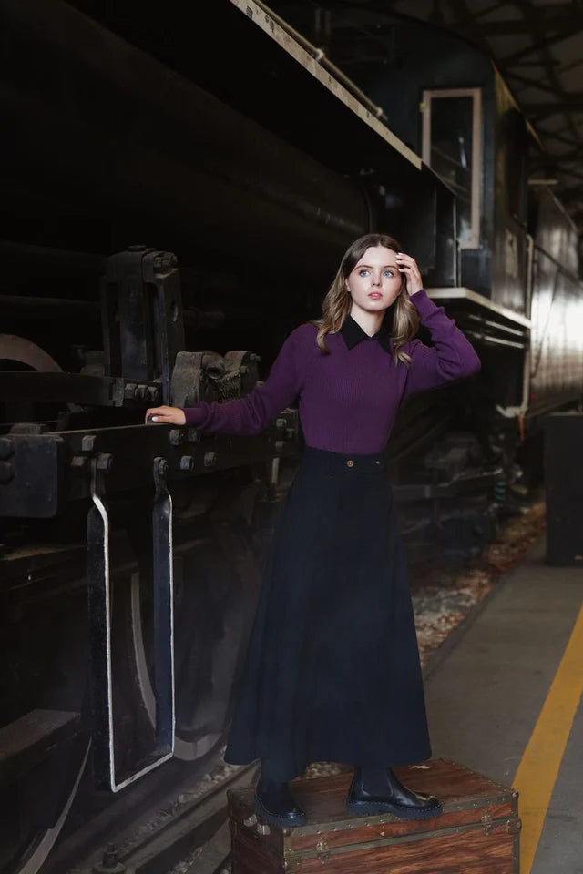 Cleo removable collar plum sweater FW25