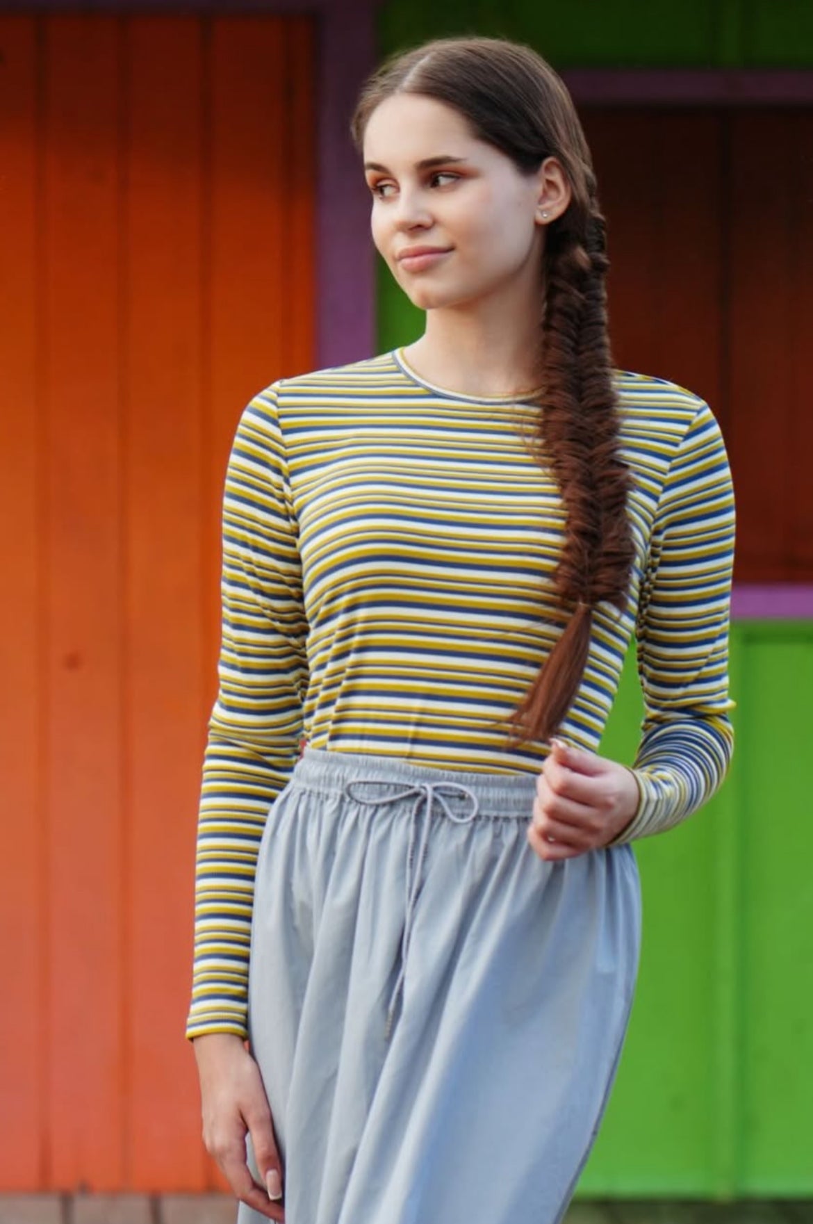 Ella mustard striped tee SS25