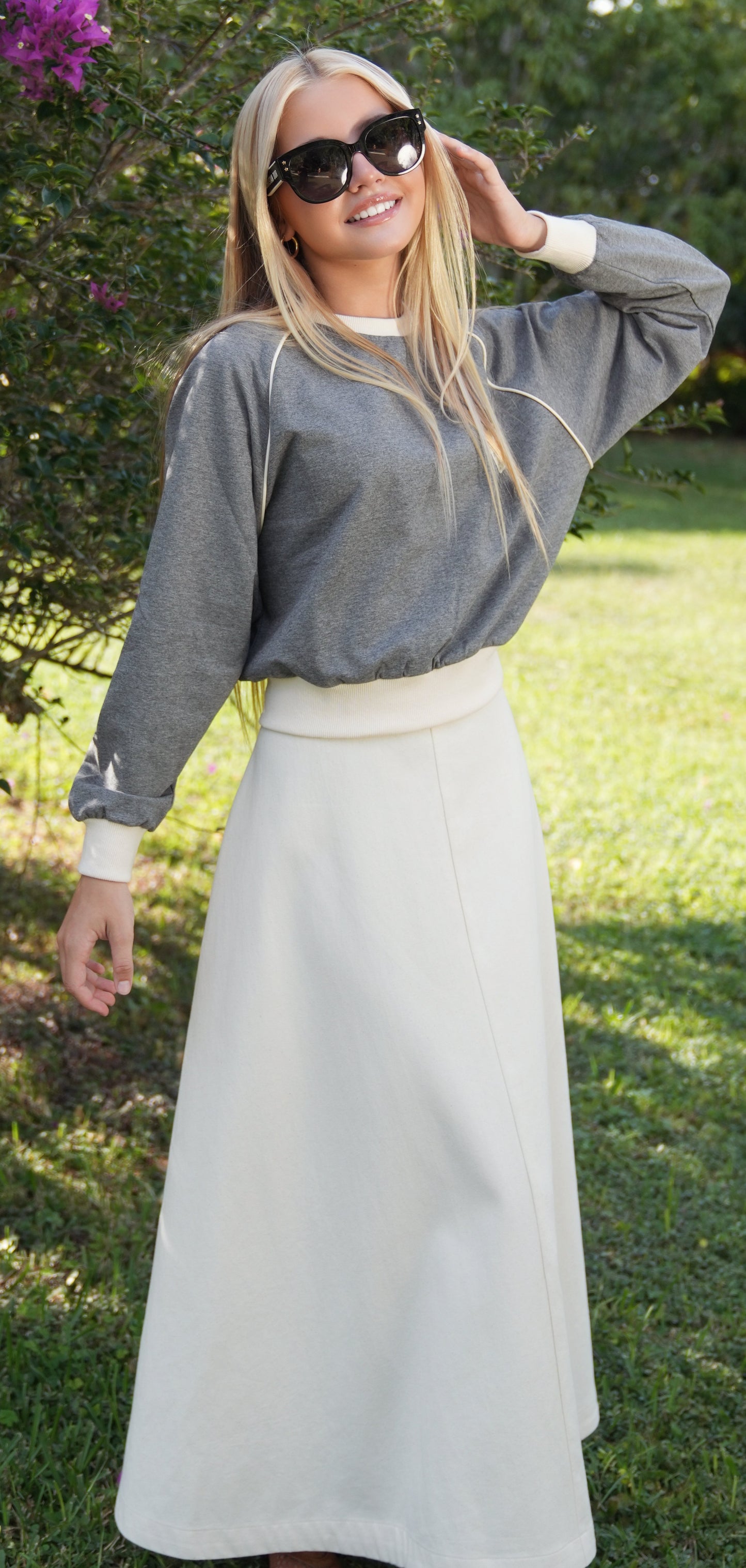 Amy cream cognac combo skirt SS26