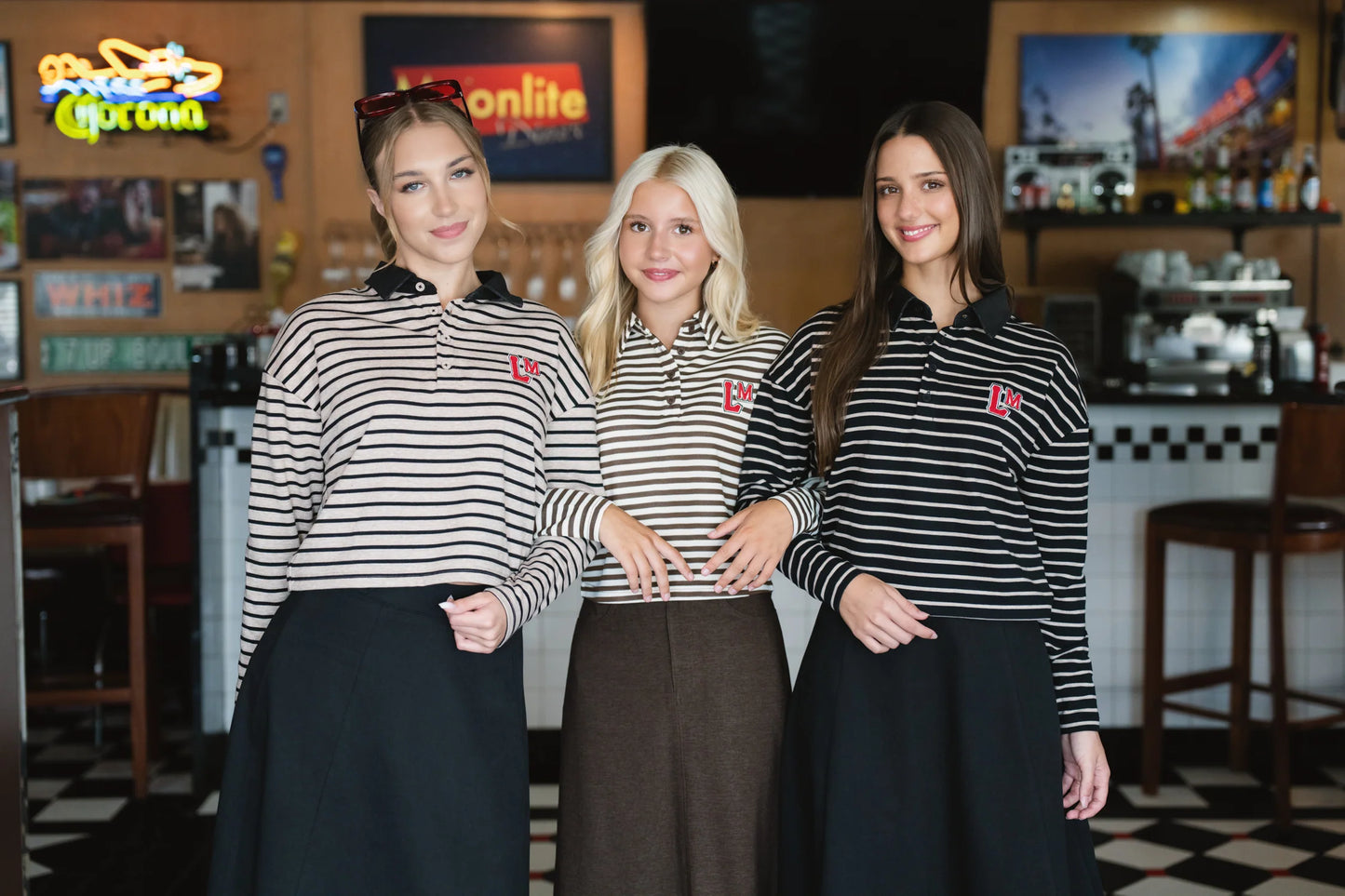 Romy brown stripe cropped collar top FW26