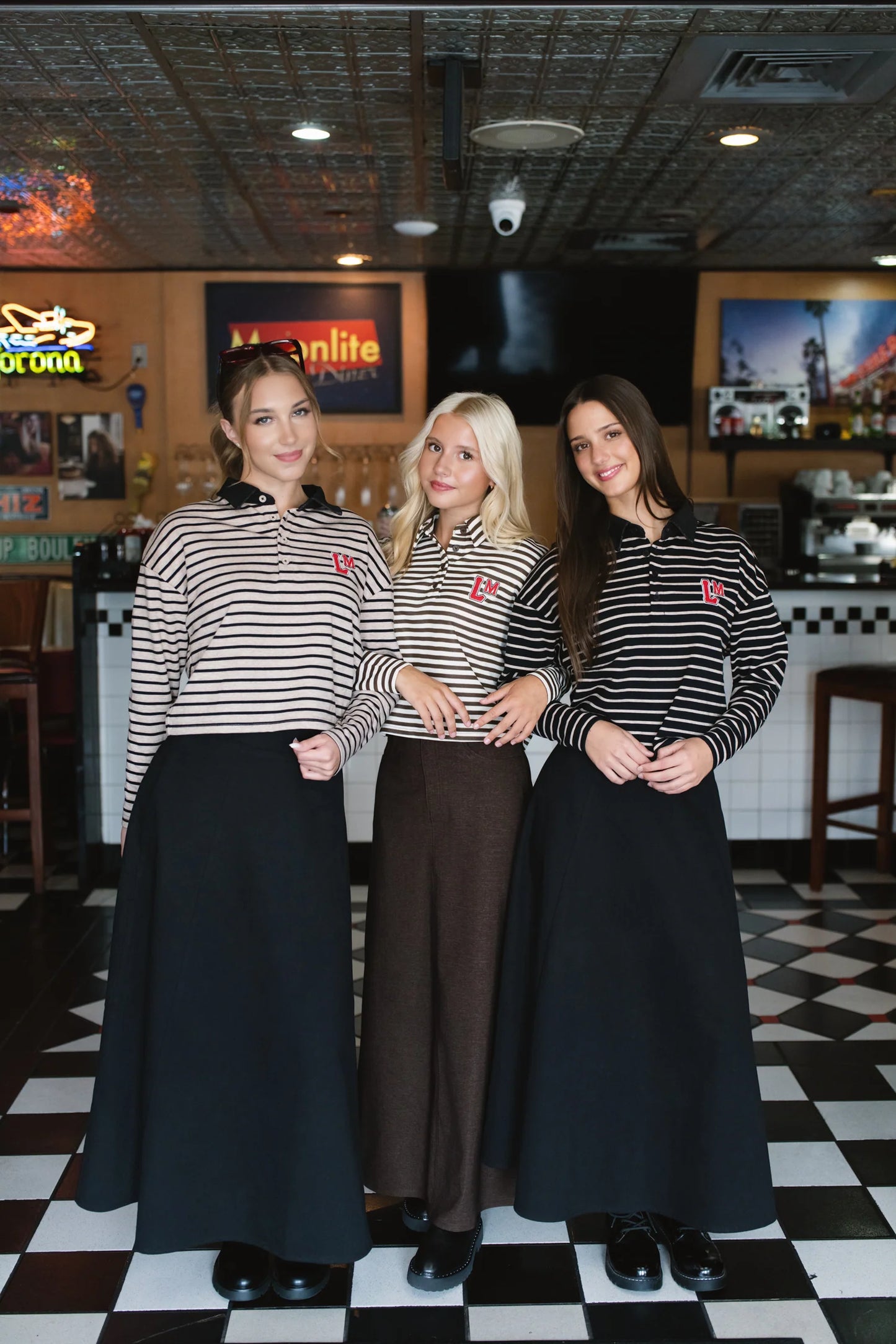 Romy brown stripe cropped collar top FW26