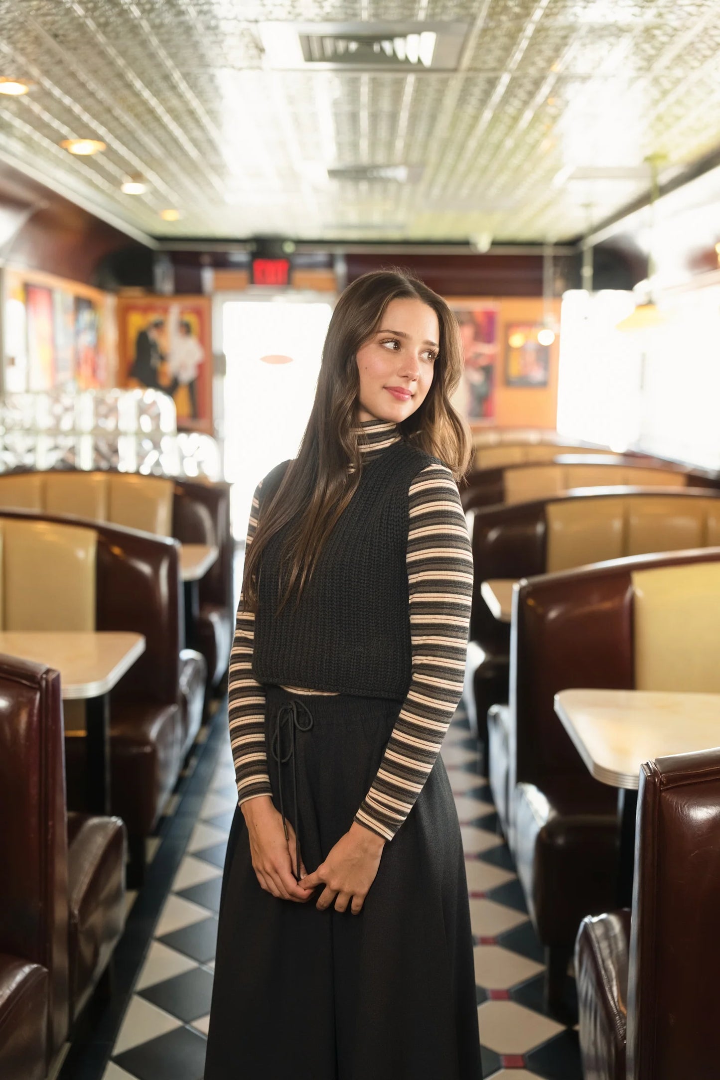 Oona charcoal stripe mock neck FW26