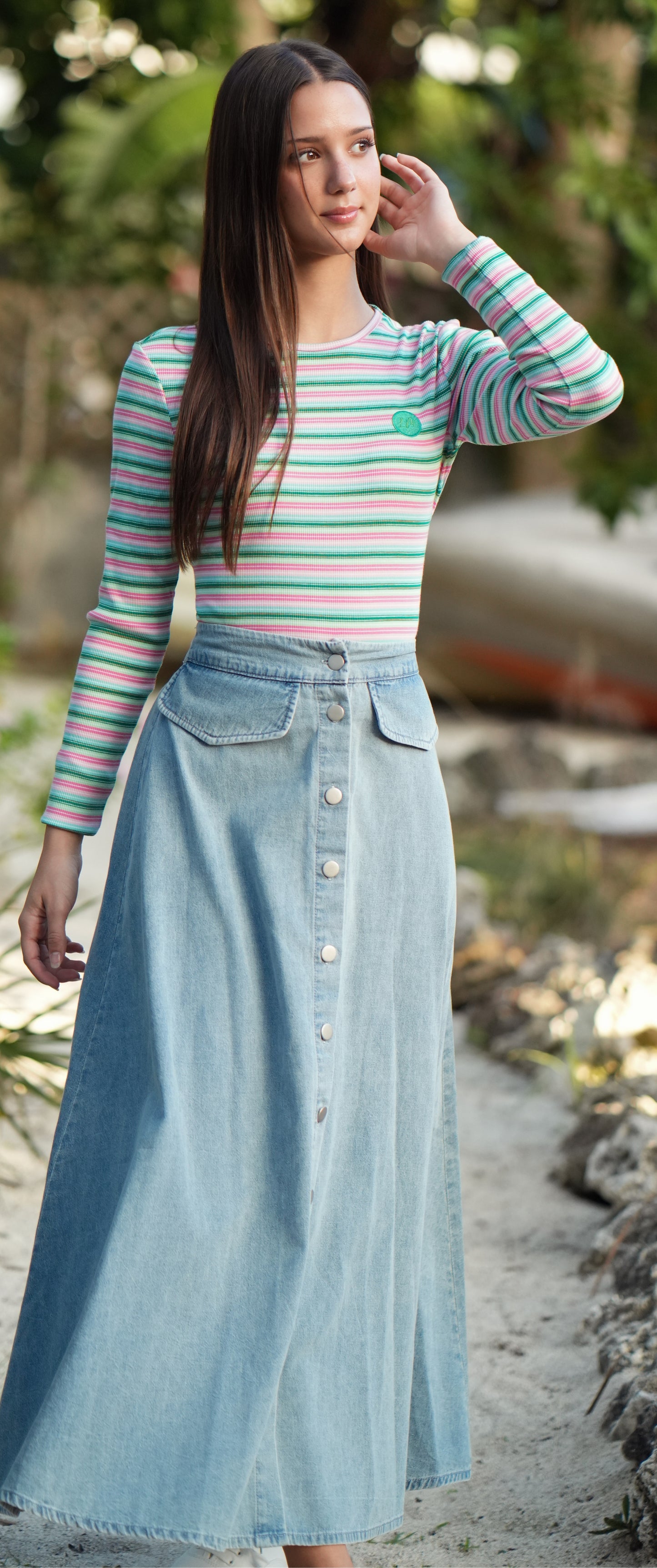 Anne pocket flap light denim skirt SS26