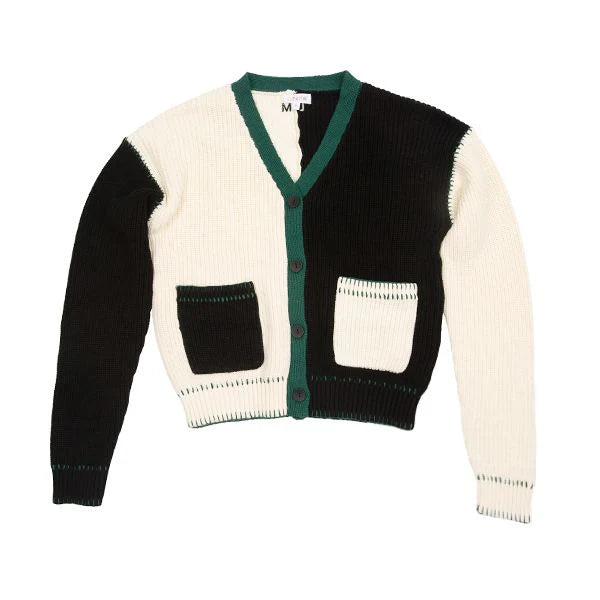 Colorblock emerald knit cardi FW24