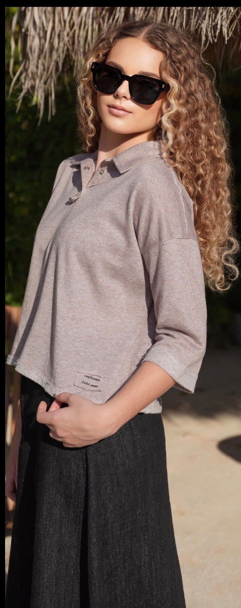 Gwen mauve cropped collar top SS26