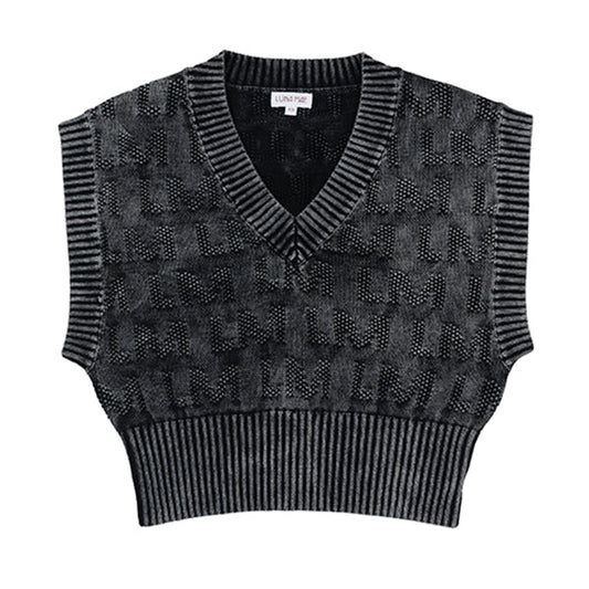 Isla black denim distressed vest FW25