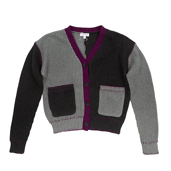 Colorblock plum knit cardi FW24