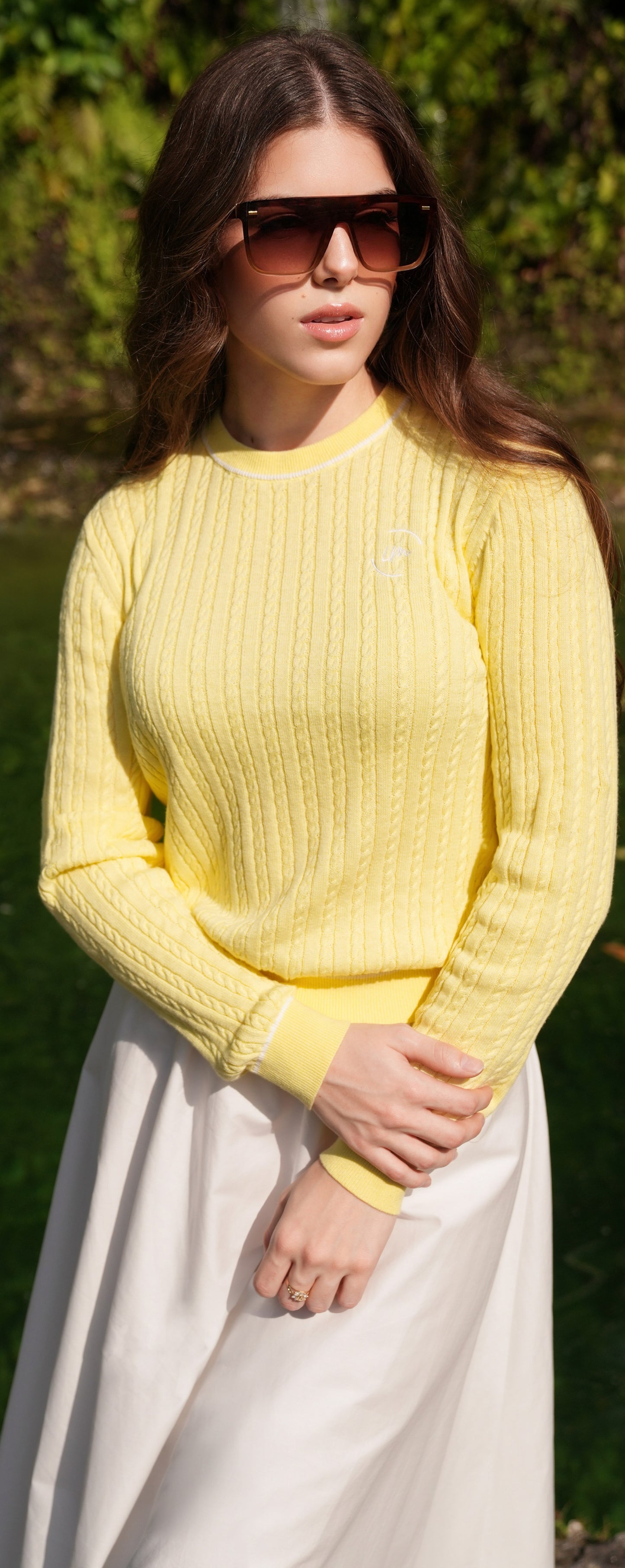 Ruth cable pale yellow sweater SS26
