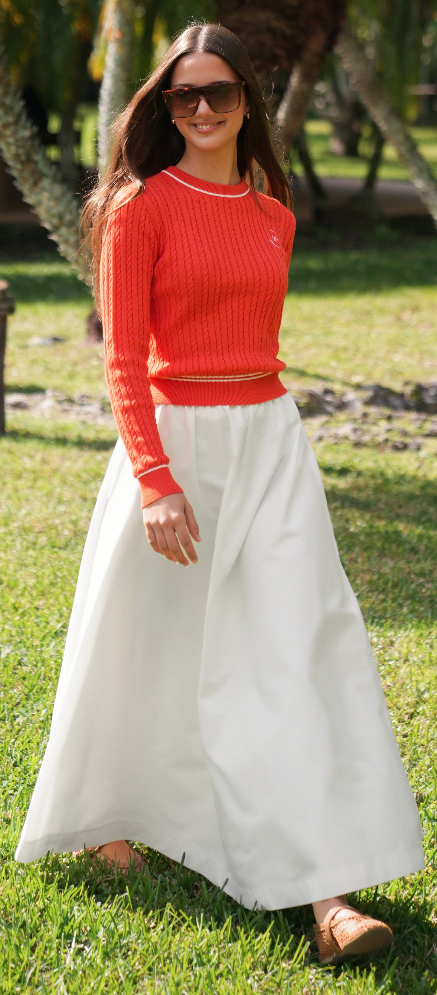 Ruth red cable sweater SS26