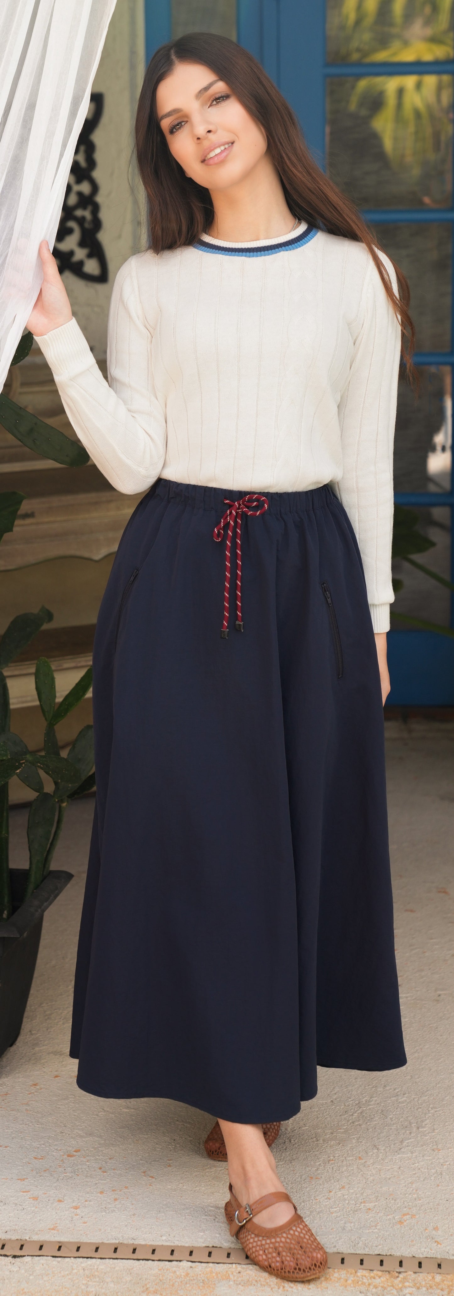 Clara navy drawstring skirt SS26