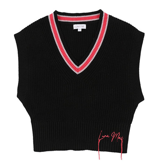 Mara black/fuchsia knit vest FW26