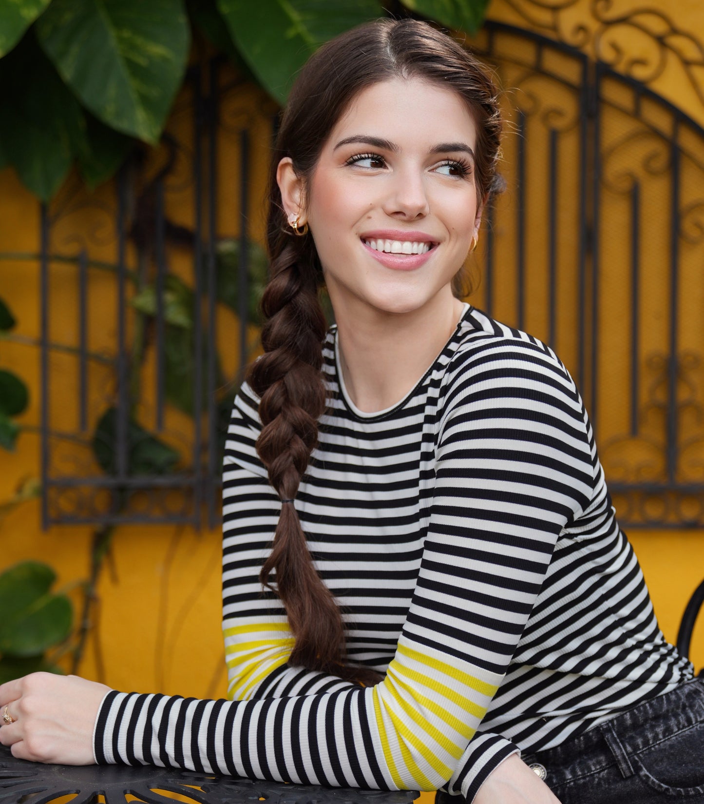 Meg yellow color block stripe tee SS26