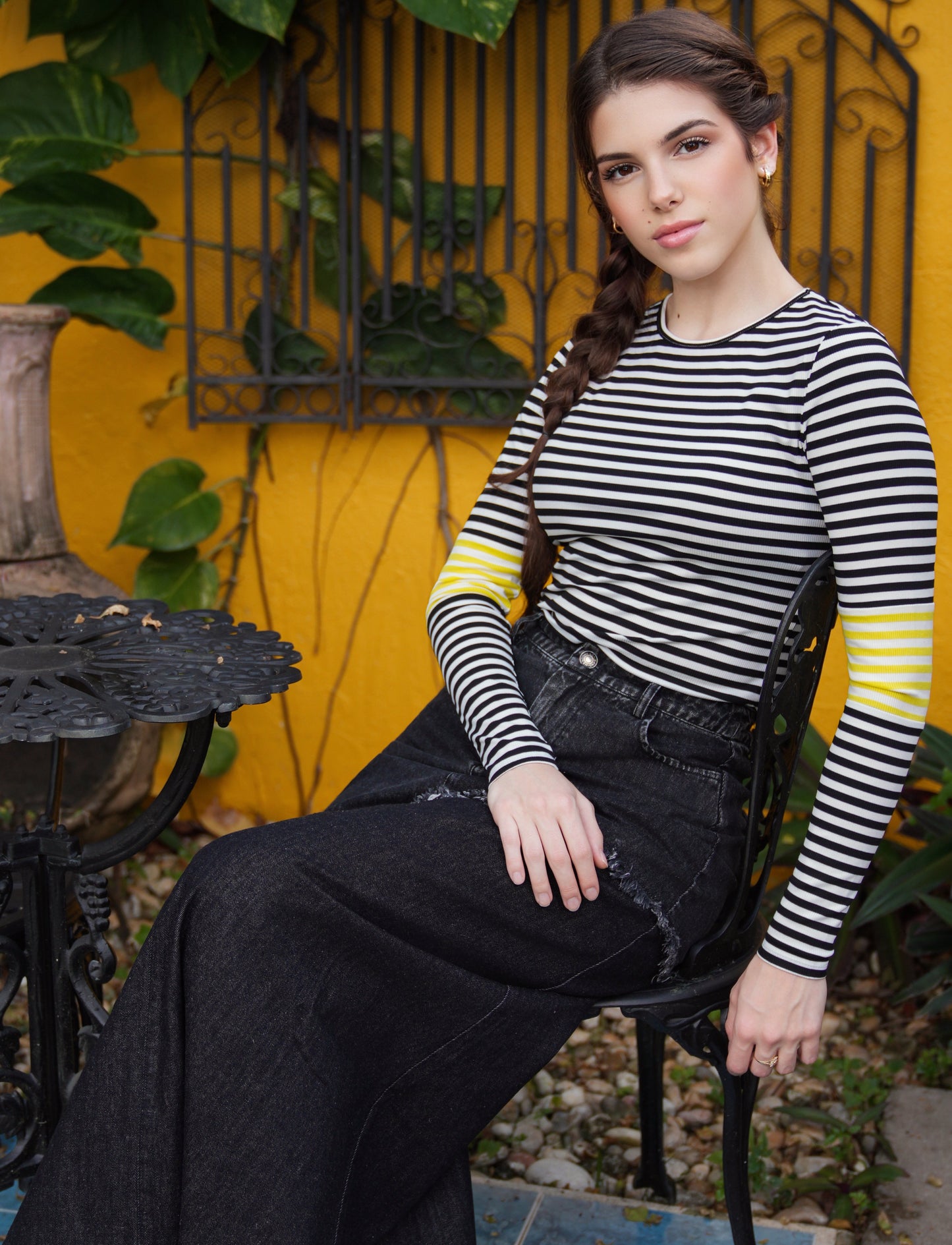 Meg yellow color block stripe tee SS26