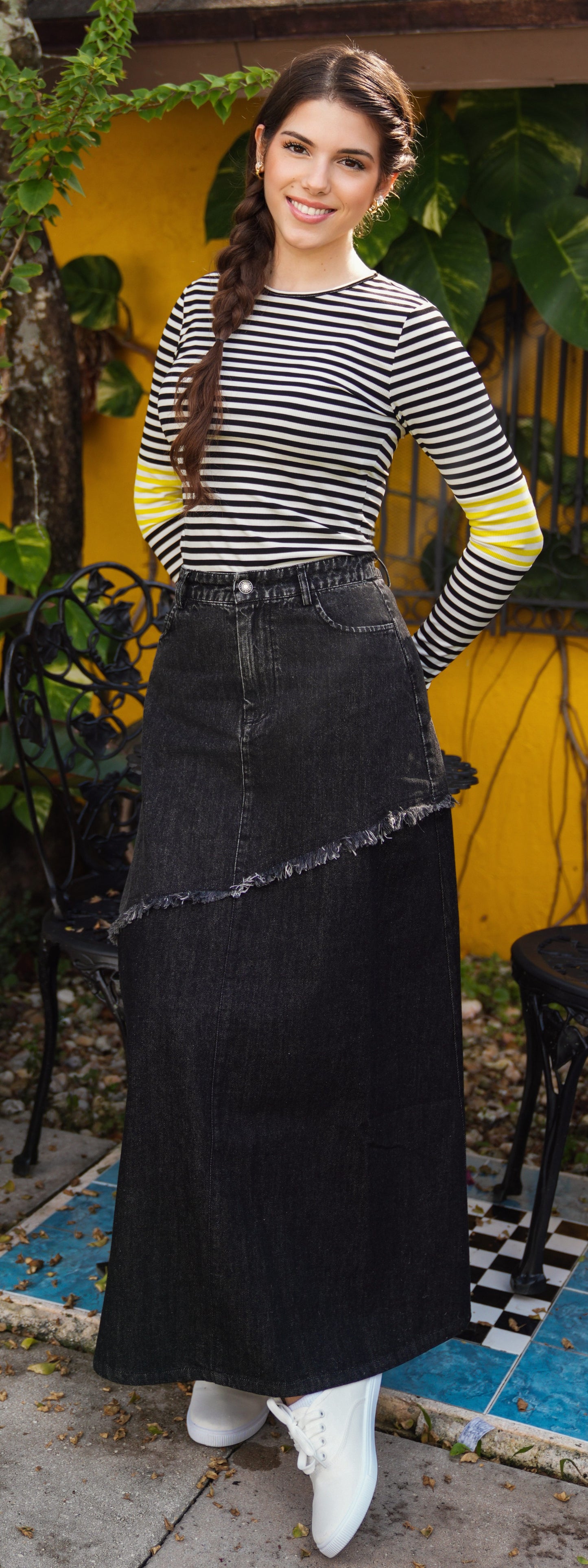 Meg yellow color block stripe tee SS26