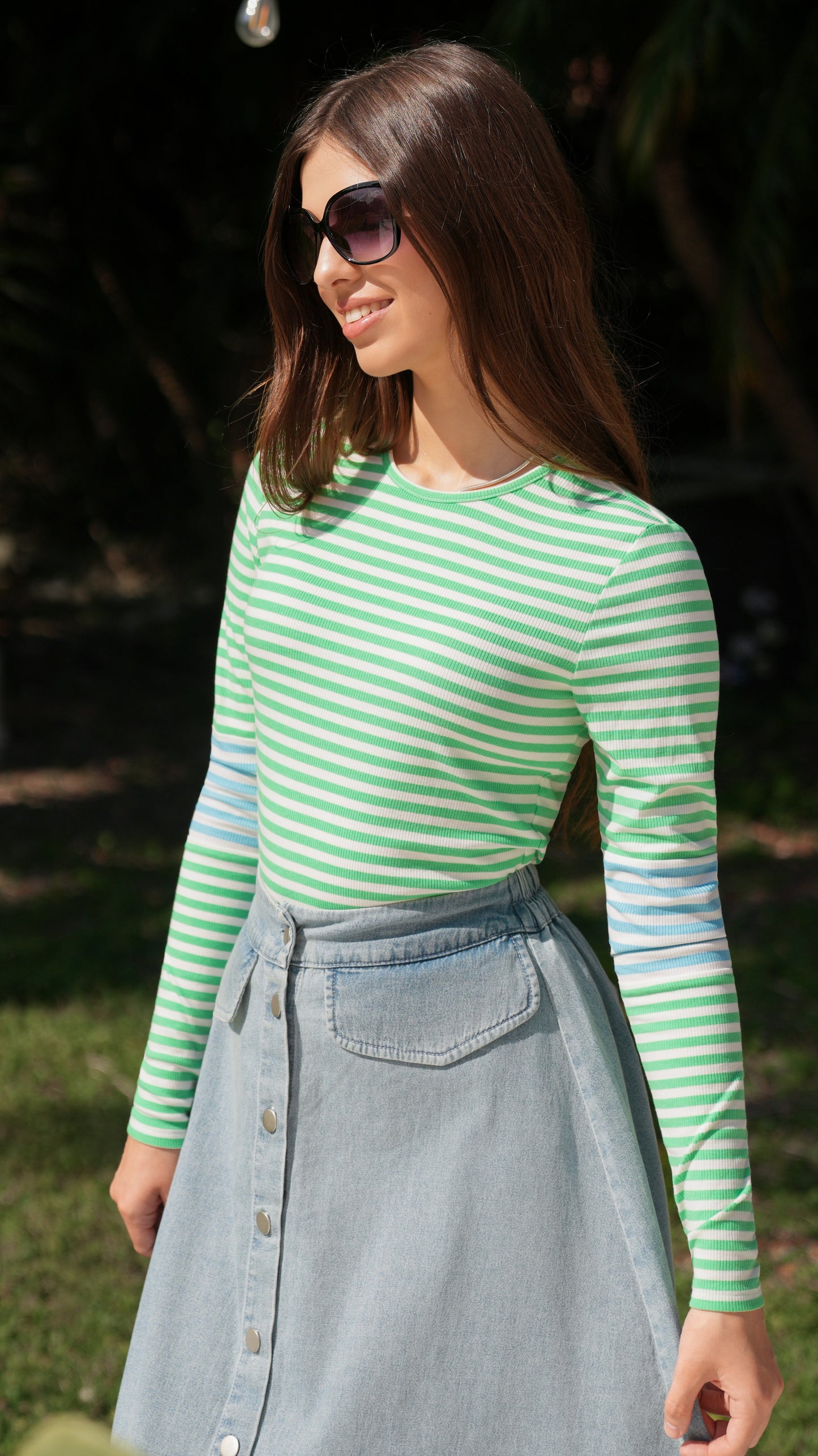 Meg blue color block stripe tee SS26