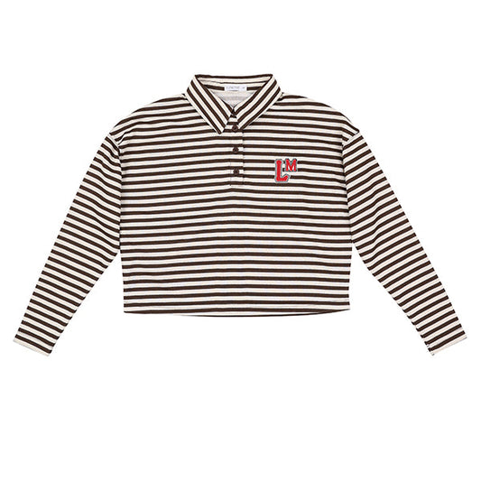 Romy brown stripe cropped collar top FW26