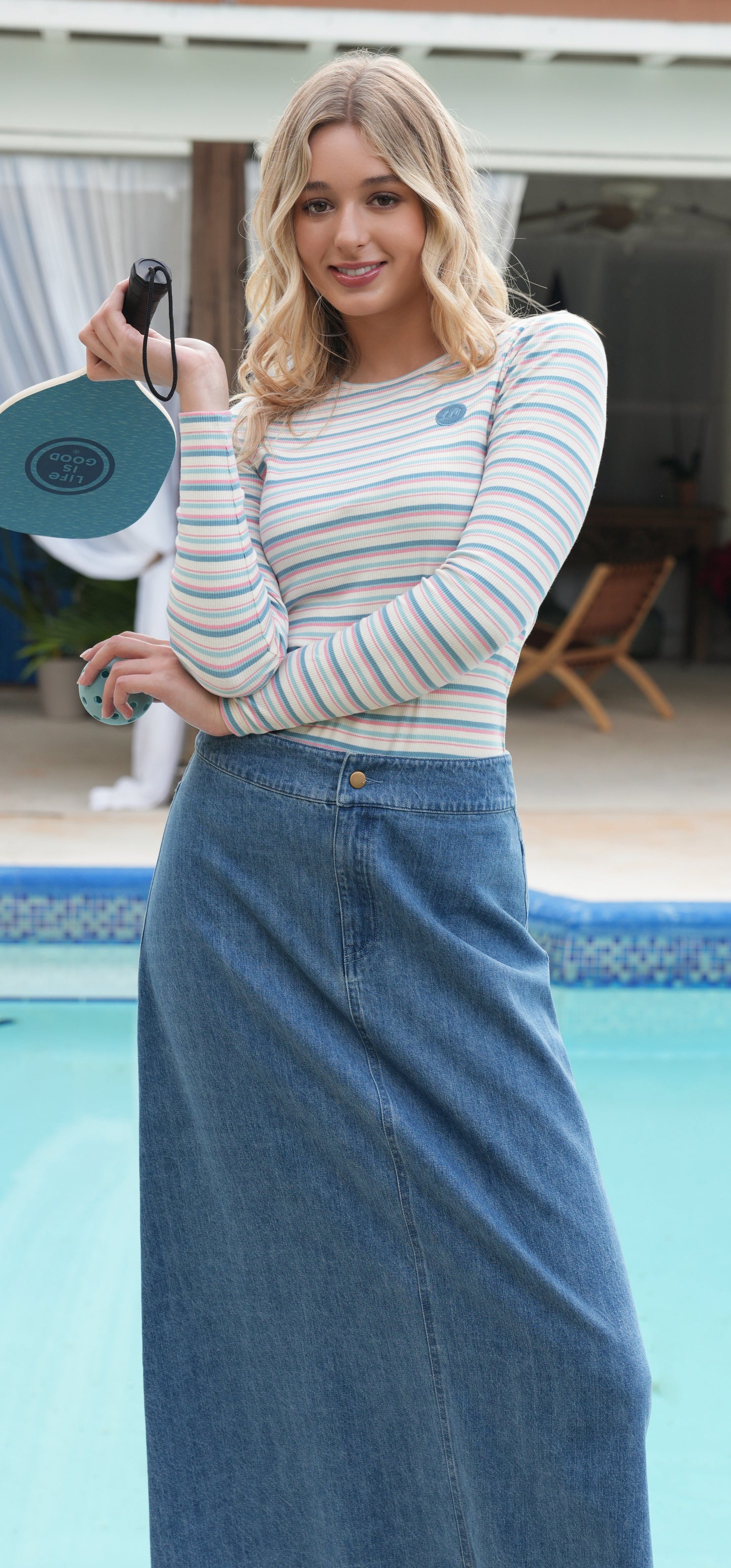Ella mid blue stripe tee SS26