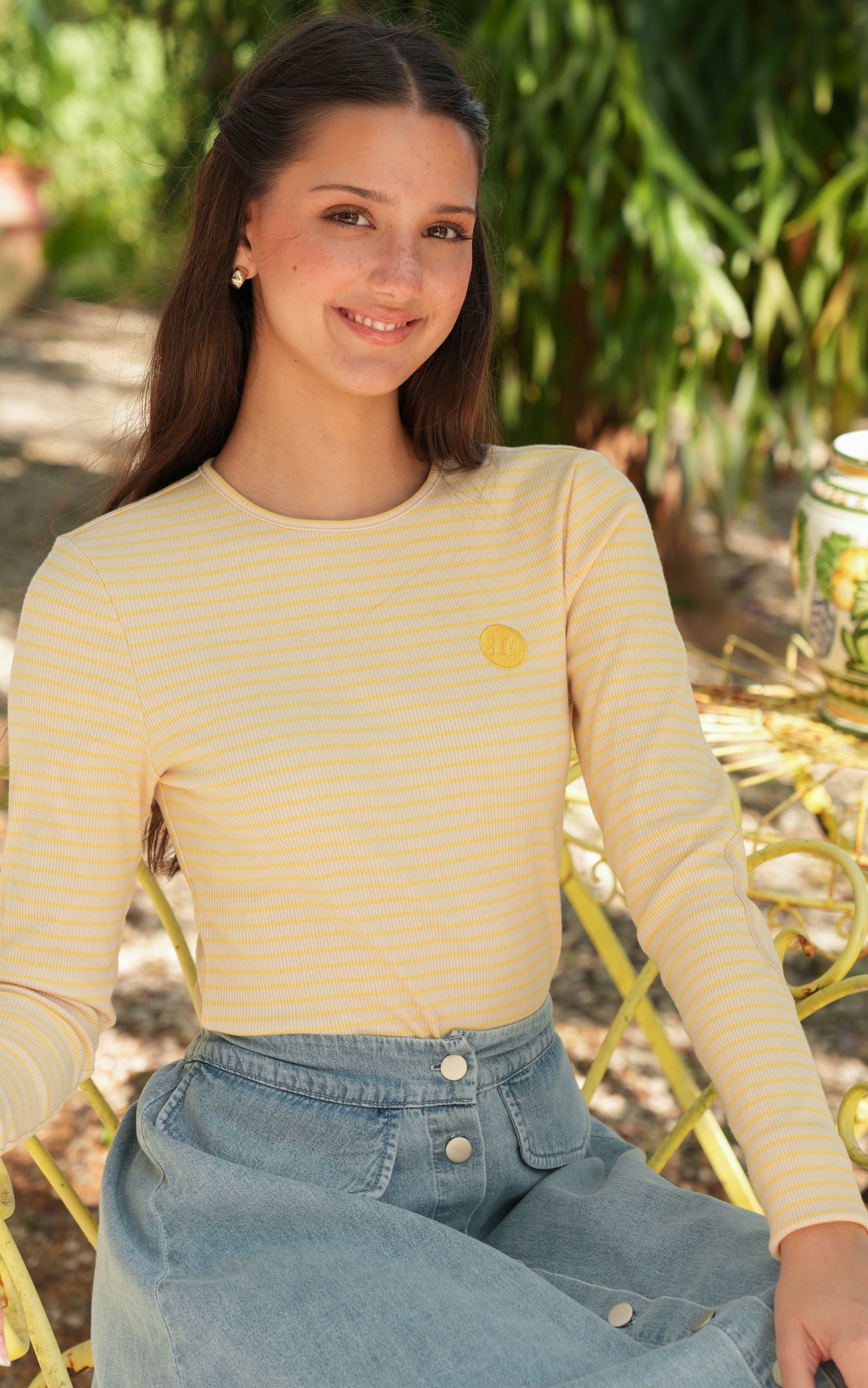 Ella yellow oat stripe tee SS26