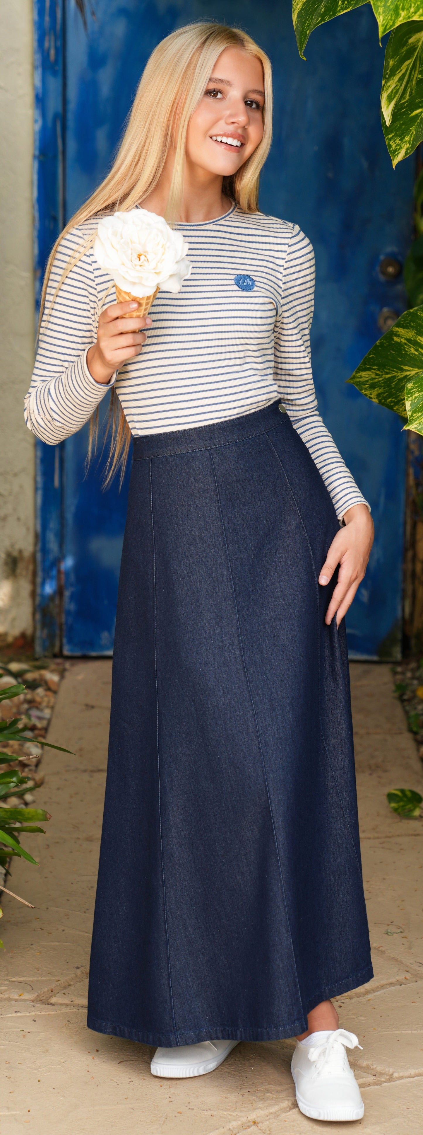 Ella denim oat stripe tee SS26