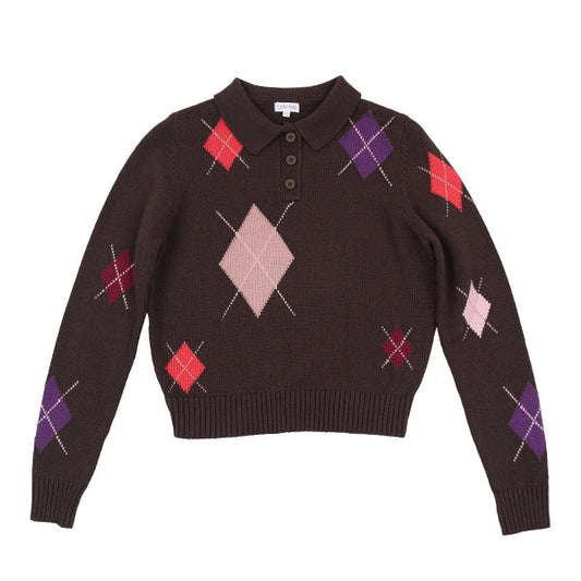 Emmy chocolate multi argyle sweater FW26