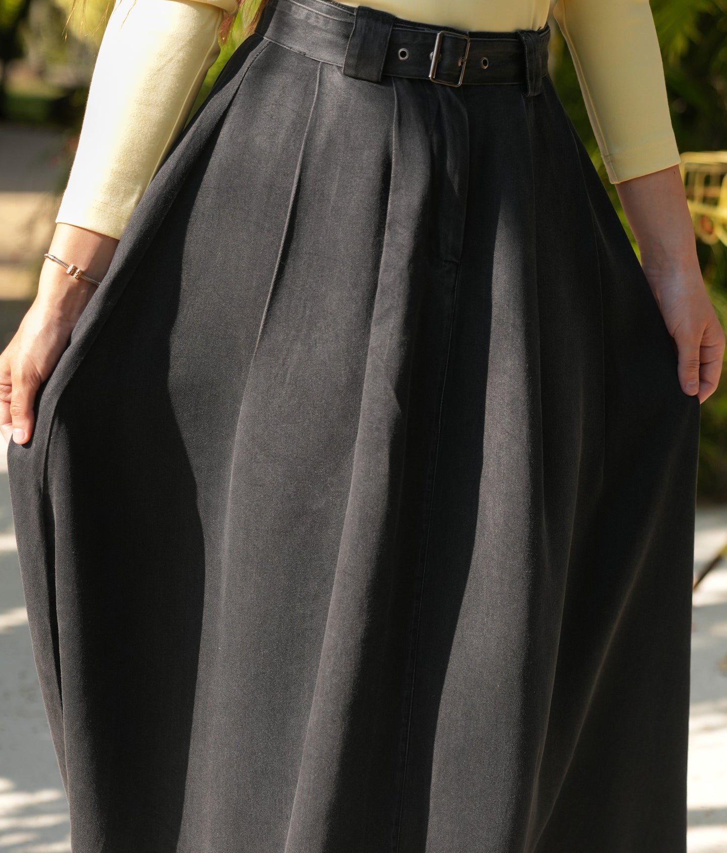 Eve black denim belt skirt SS26