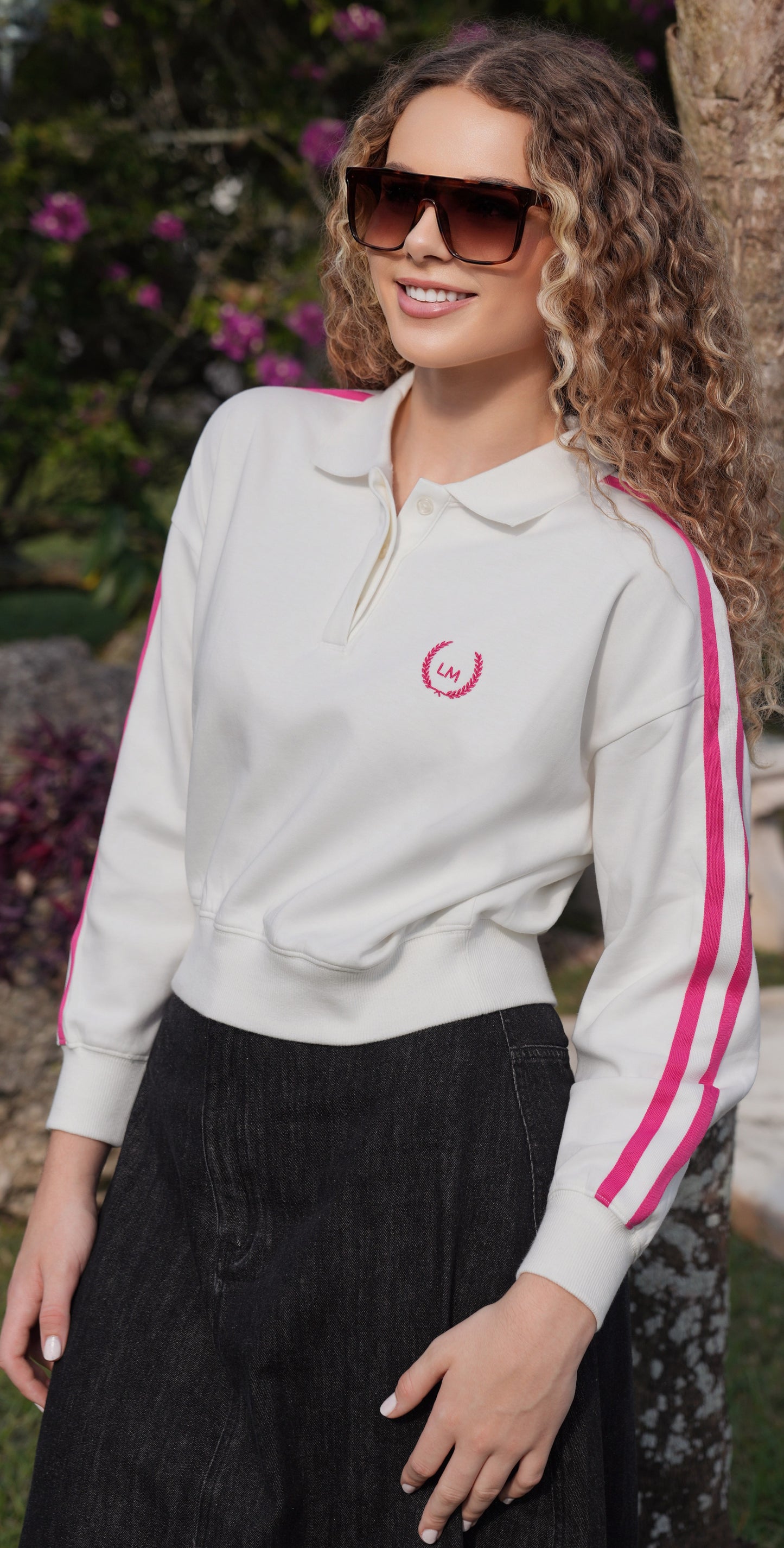 Nora collar fuchsia varsity sweatshirt SS26