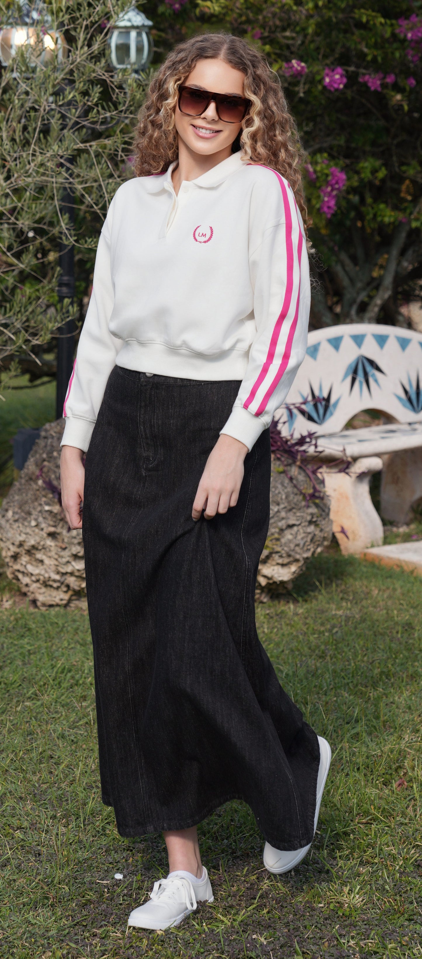 Nora collar fuchsia varsity sweatshirt SS26