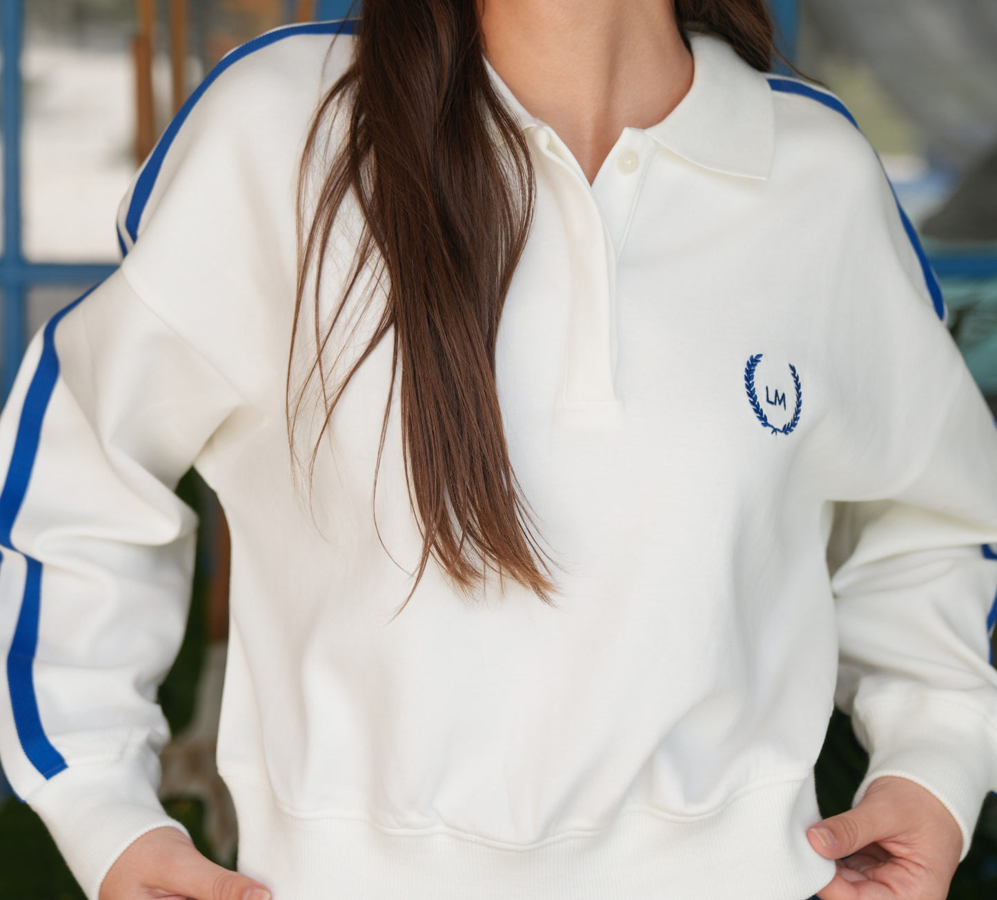 Nora collar blue varsity sweatshirt SS26