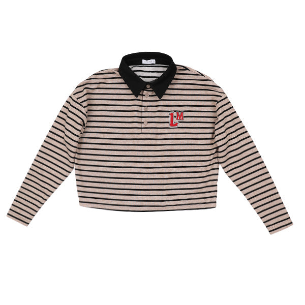 Romy mocha stripe cropped collar top FW26