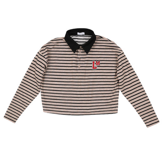 Romy mocha stripe cropped collar top FW26