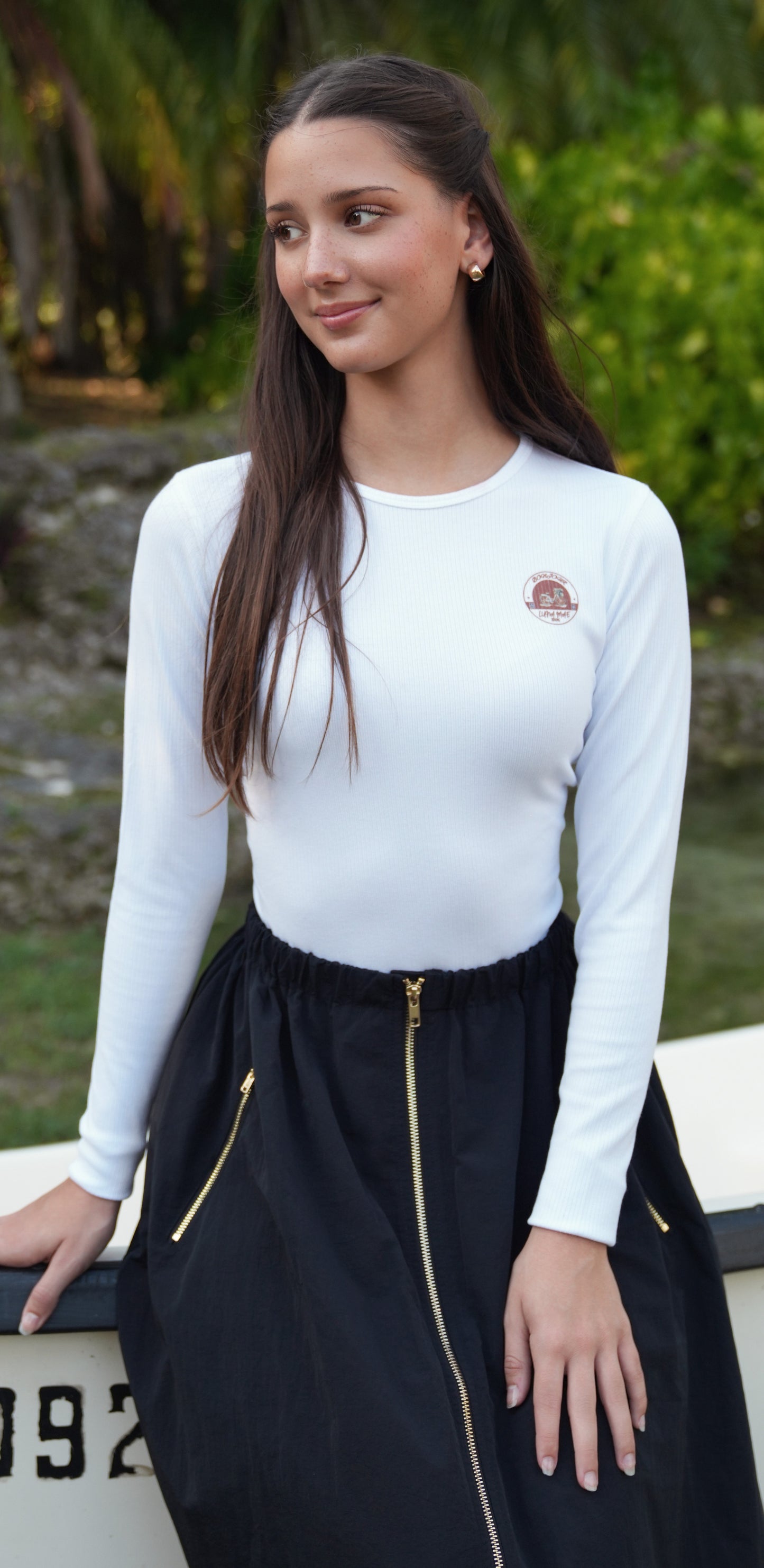 Basic white ribbed logo tee SS26