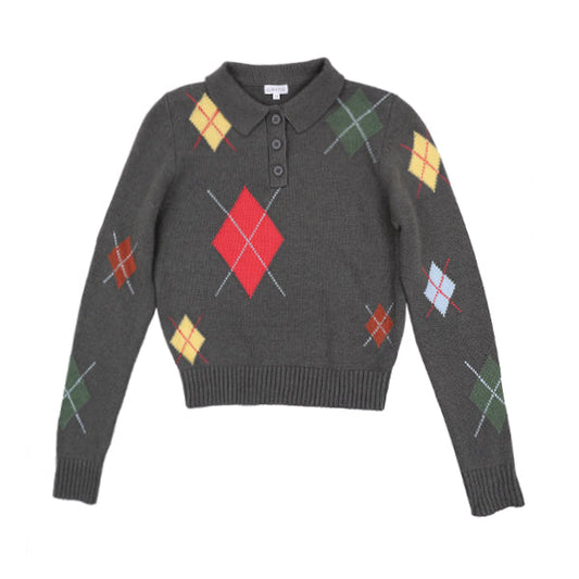 Emmy grey multi argyle sweater FW26