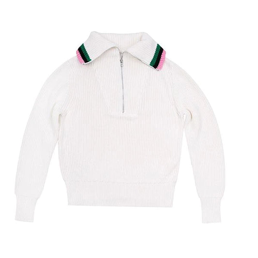 Half zip cream pullover sweater