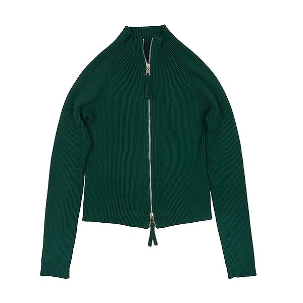 Zipper ribbed emerald cardi FW24