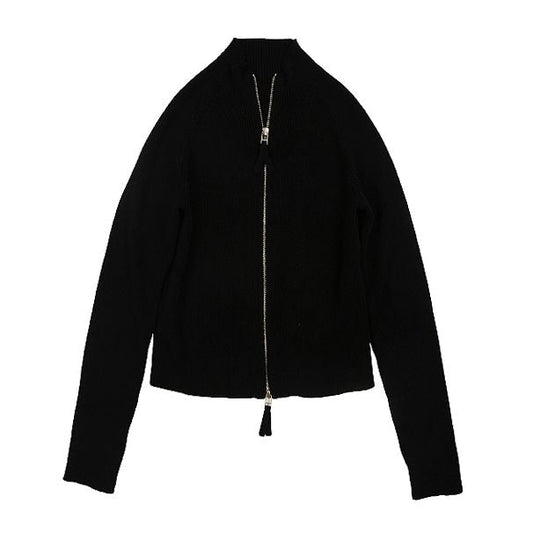 Zipper ribbed black cardi FW24