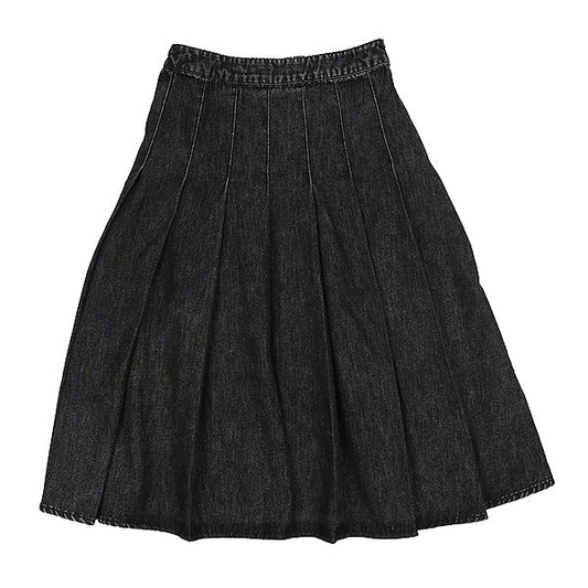 Front pleat black denim skirt