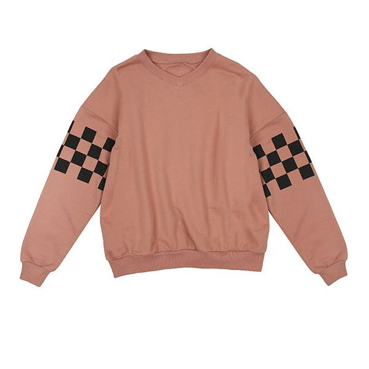 Checkered sleeve mauve sweatshirt
