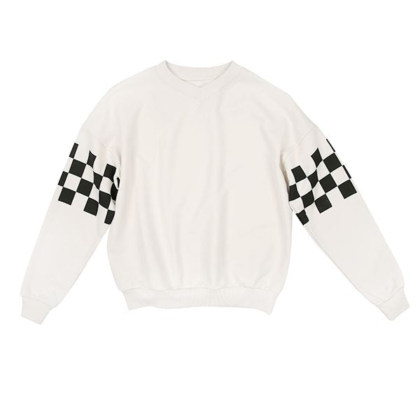 Checkered sleeve ivory sweatshirt
