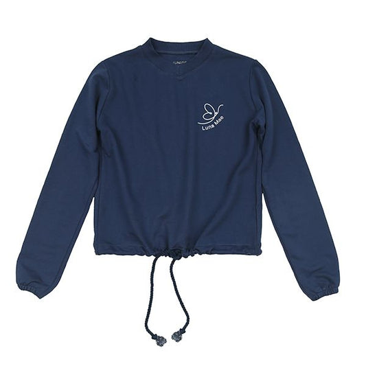 Drawstring blue denim sweatshirt